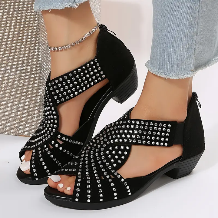 Lisbeth | Crystal Leather Sandals